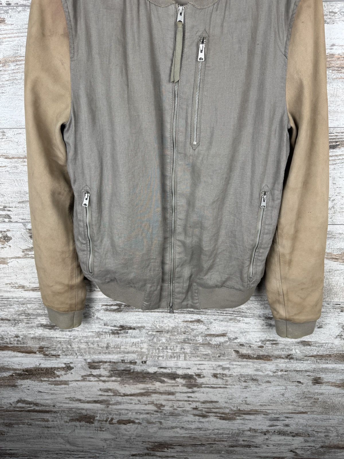 Allsaints Mens Vintage AllSaints Devon bomber jacket leather linen Size US S / EU 44-46 / 1 - 4 Thumbnail