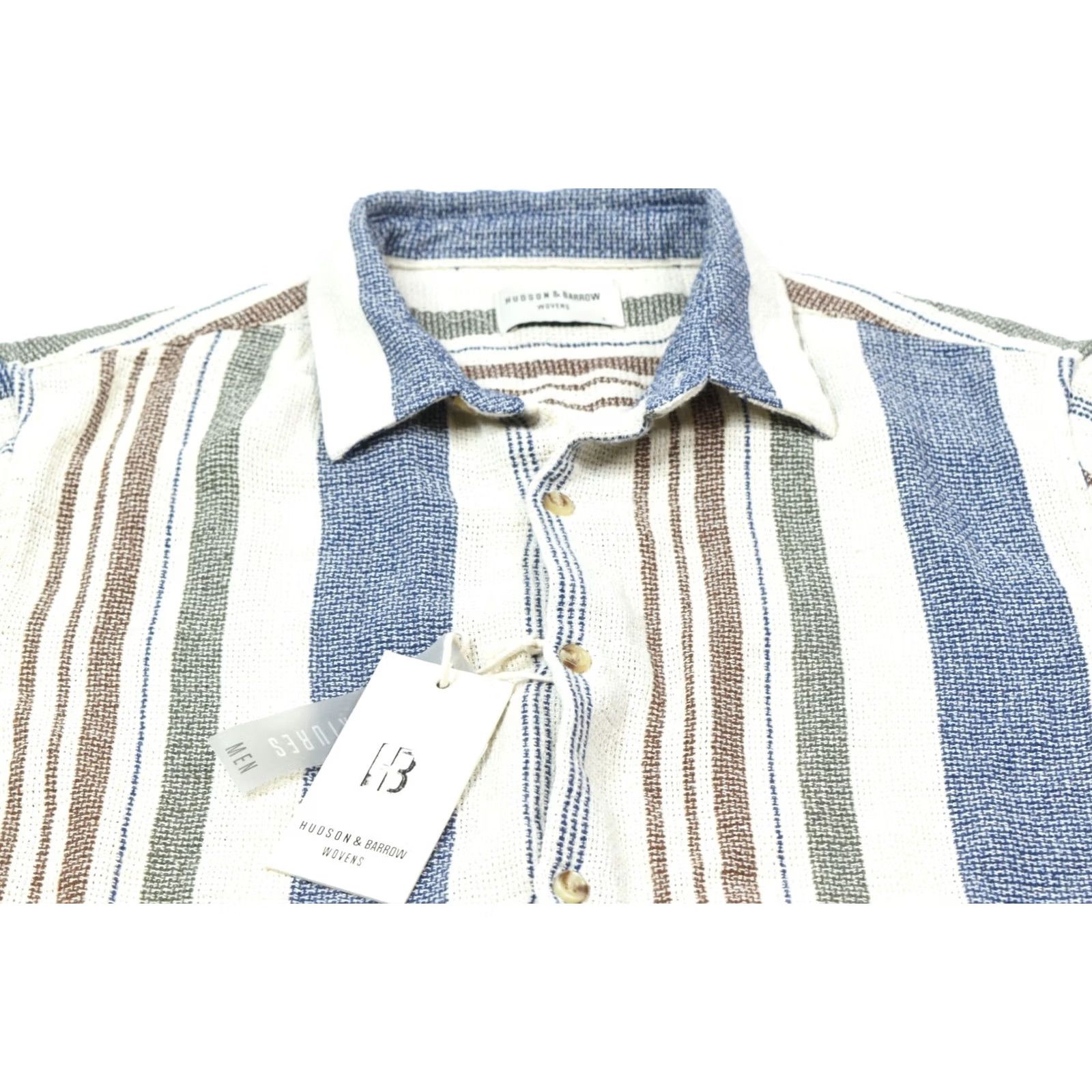 Hudson Hudson & Barrow Wovens Shirt Mens Large Cotton Button-Up Slim Fit Short Sleeve Size US L / EU 52-54 / 3 - 3 Thumbnail