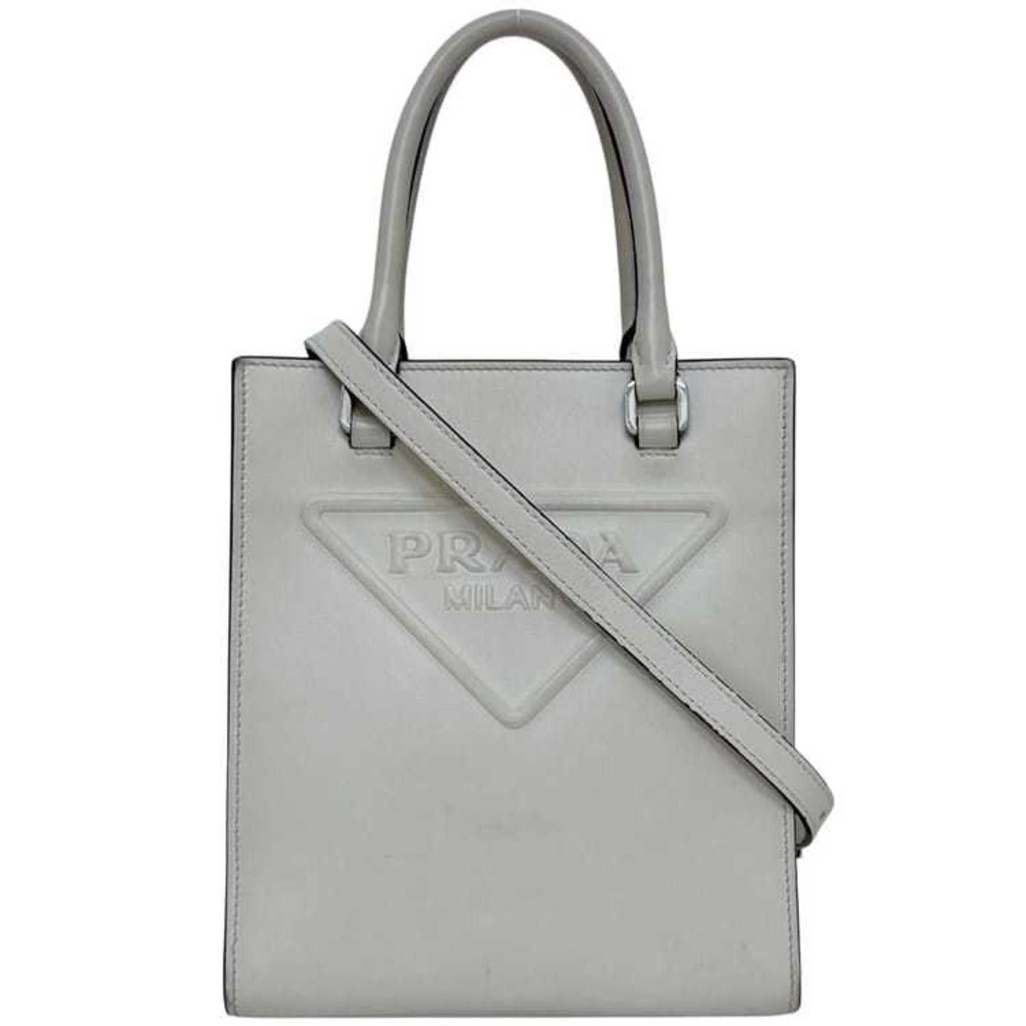 Prada 2-way bag f-24768 White BIANCO 1BA333 Leather Soft Calfskin 272 5 PRADA Embossed Crossbody Mini Handbag Mark Square Bag for Men and Women