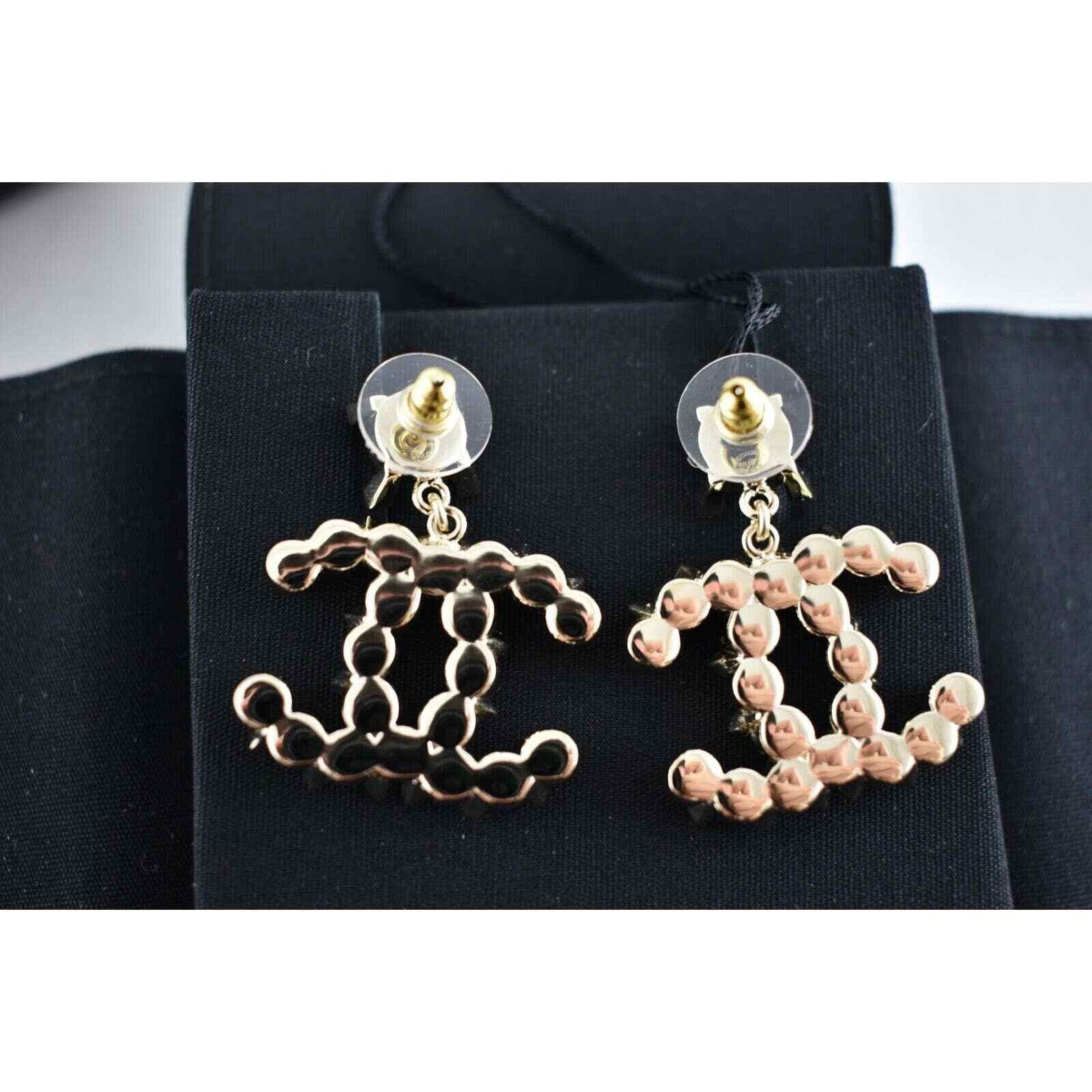 Chanel Chanel Gold Black Crystal Pearl Dangle Statement Earrings Size ONE SIZE - 11 Thumbnail