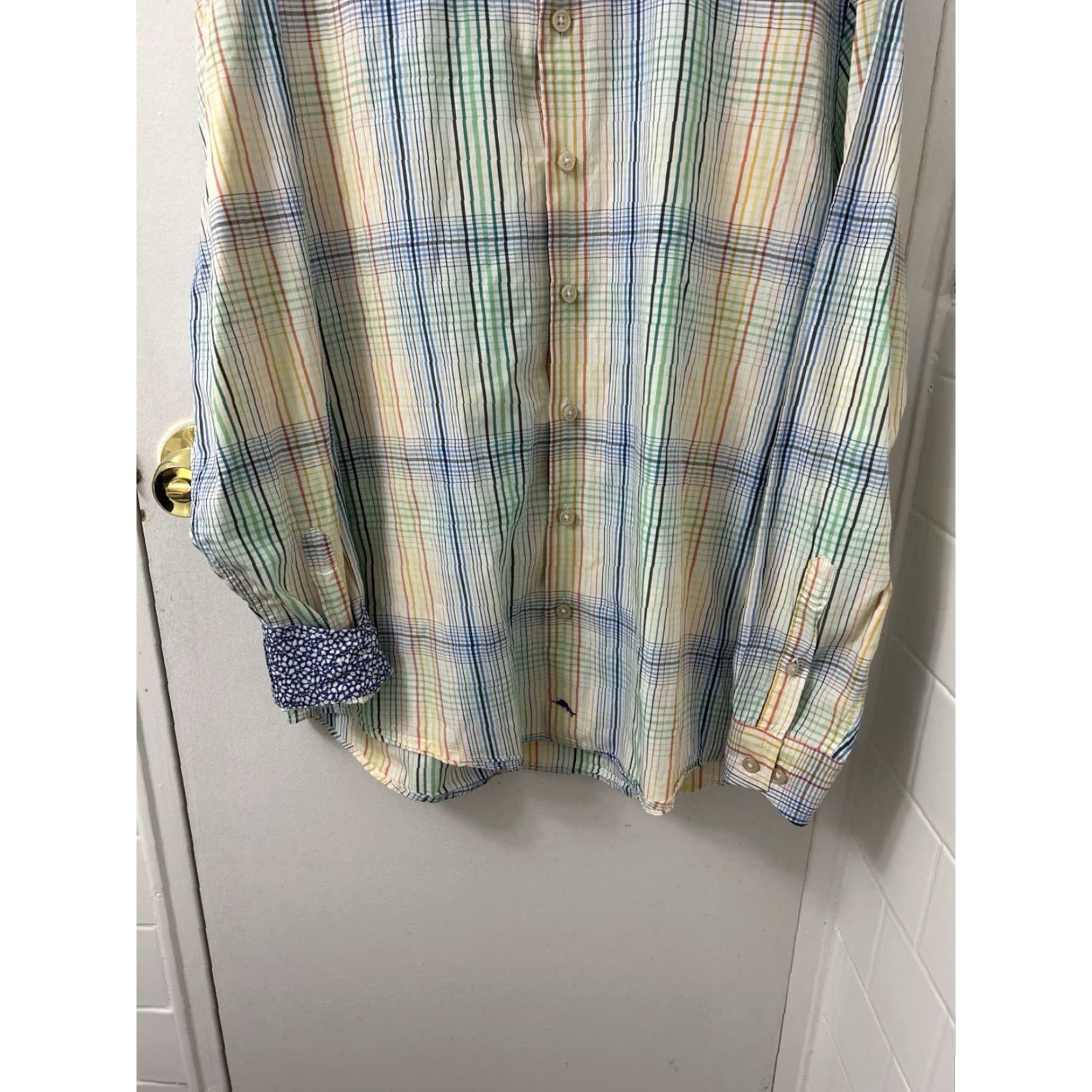 Tommy Bahama Tommy Bahama Shirt Mens Medium Multicolor Plaid 100% Pima Cotton Flip Cuff L/S Size US M / EU 48-50 / 2 - 3 Thumbnail
