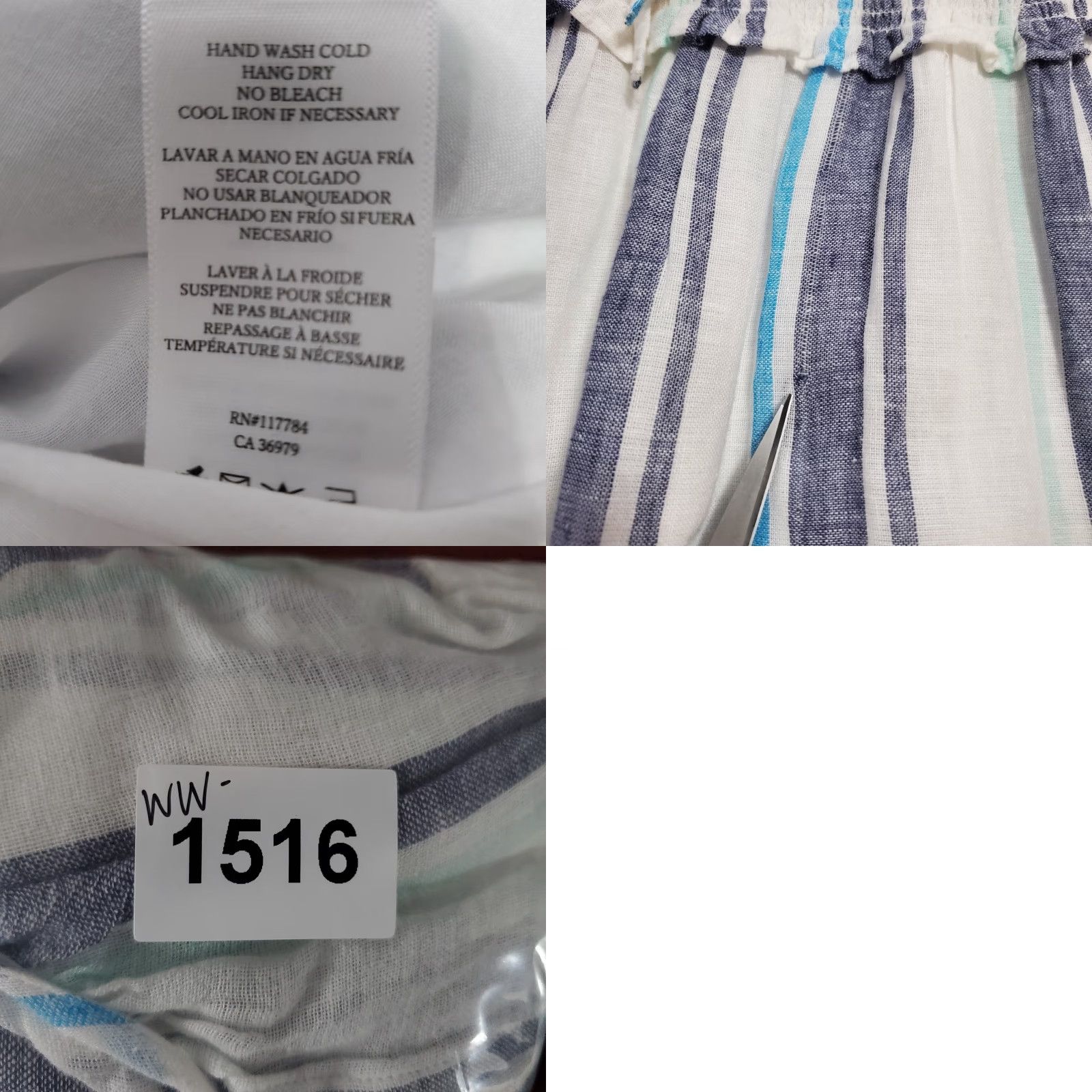 Rails Rails Dress Women L Midi Aegean Blue White Stripe Sleeveless Linen Blend V-Neck Smocked Waist Lined Casual Sundress 55% Linen 45% Rayon Size L / US 10 / IT 46 - 10 Thumbnail