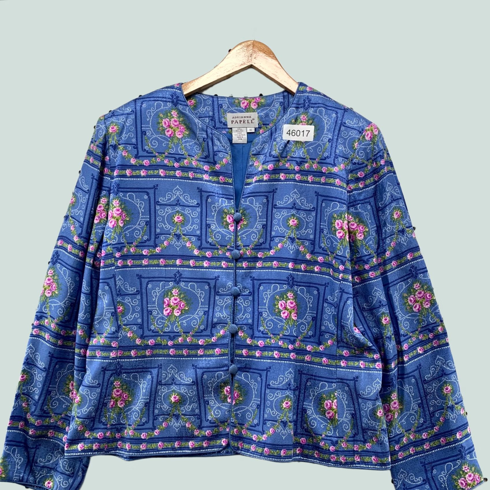 Adrianna Papell Adrianna Papell 100% Silk Floral Jacket Womens Size 16 Blue Flower Silk Floral Jacket Womens 16 Blue Papell Adrianna Silk Floral Jacket Blue Flowers Size XXL / US 16-18 / IT 52-54 - 1 Thumbnail