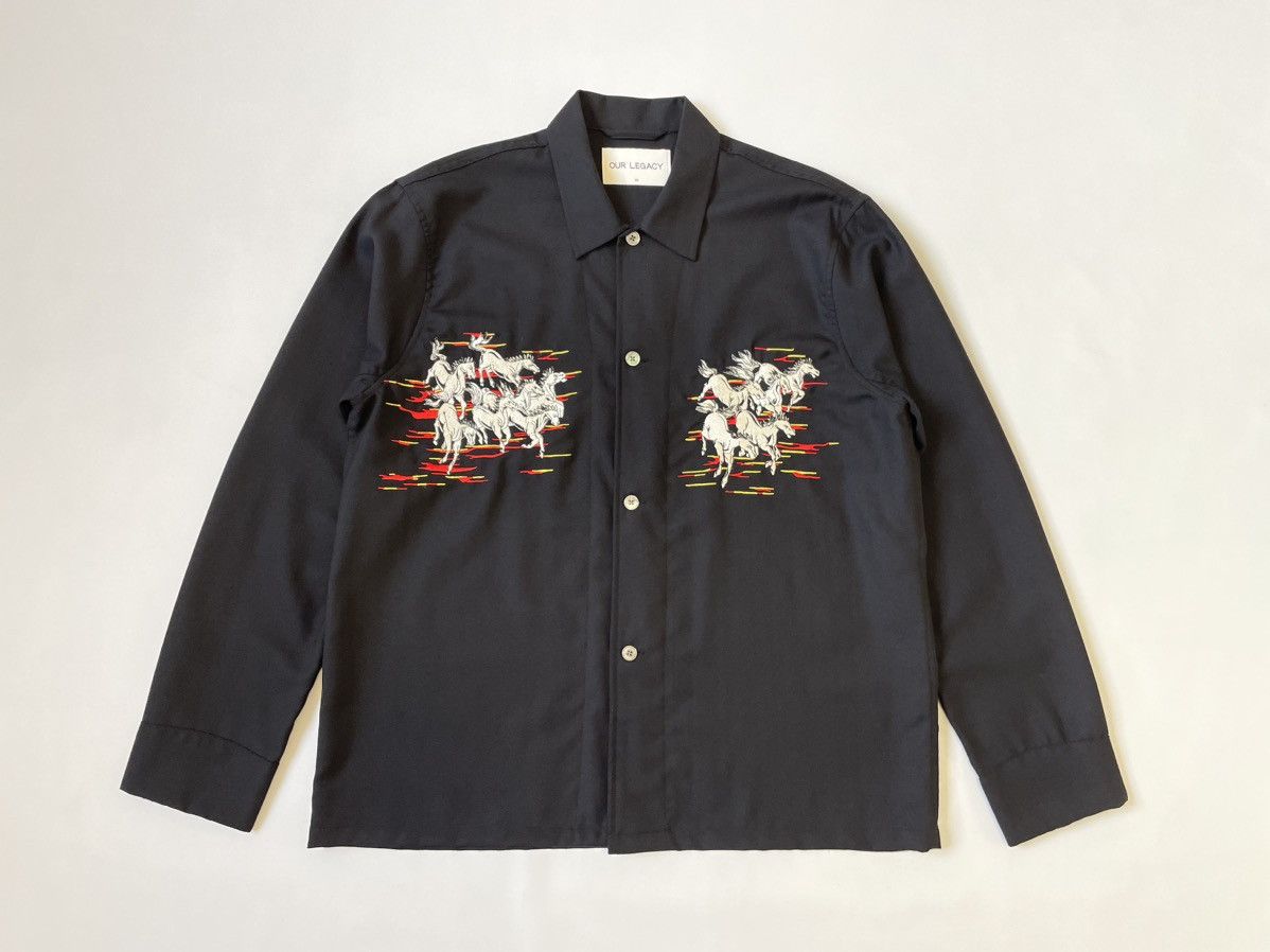 Our Legacy ‘Mustang’ Horse Embroidered Wool Box Shirt Size US M / EU 48-50 / 2 - 15 Thumbnail
