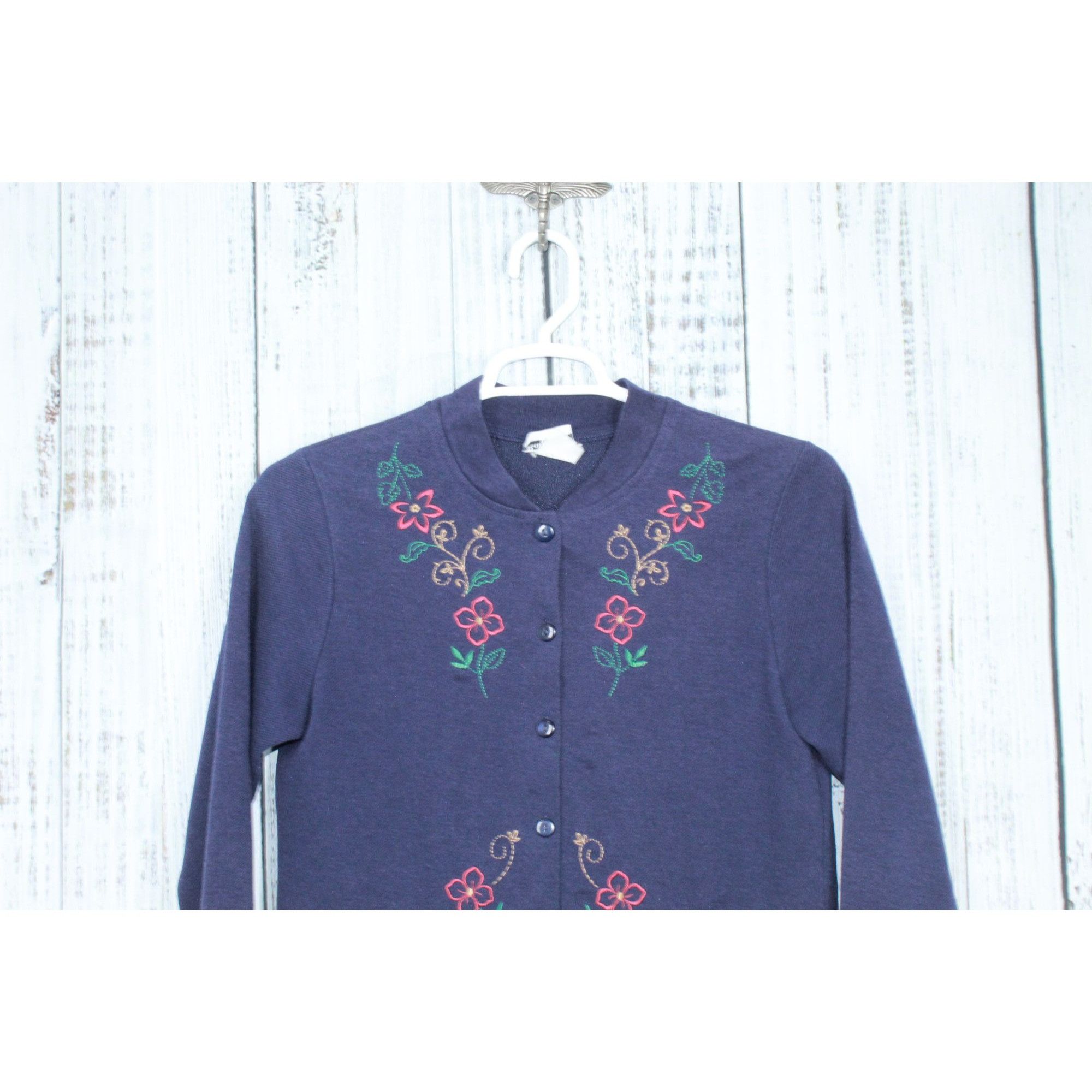 Other Vintage Bon Worth Blue Floral Embroidered Button Sweater Size S / US 4 / IT 40 - 2 Thumbnail