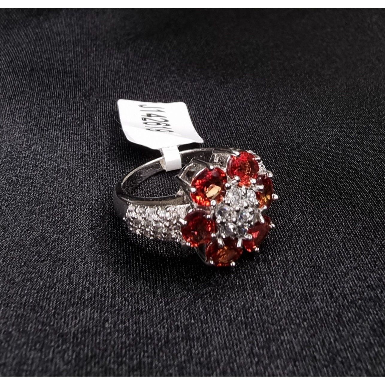 Other Sterling Silver 925 Red Ruby Floral Cluster Ring With White Size ONE SIZE - 5 Thumbnail