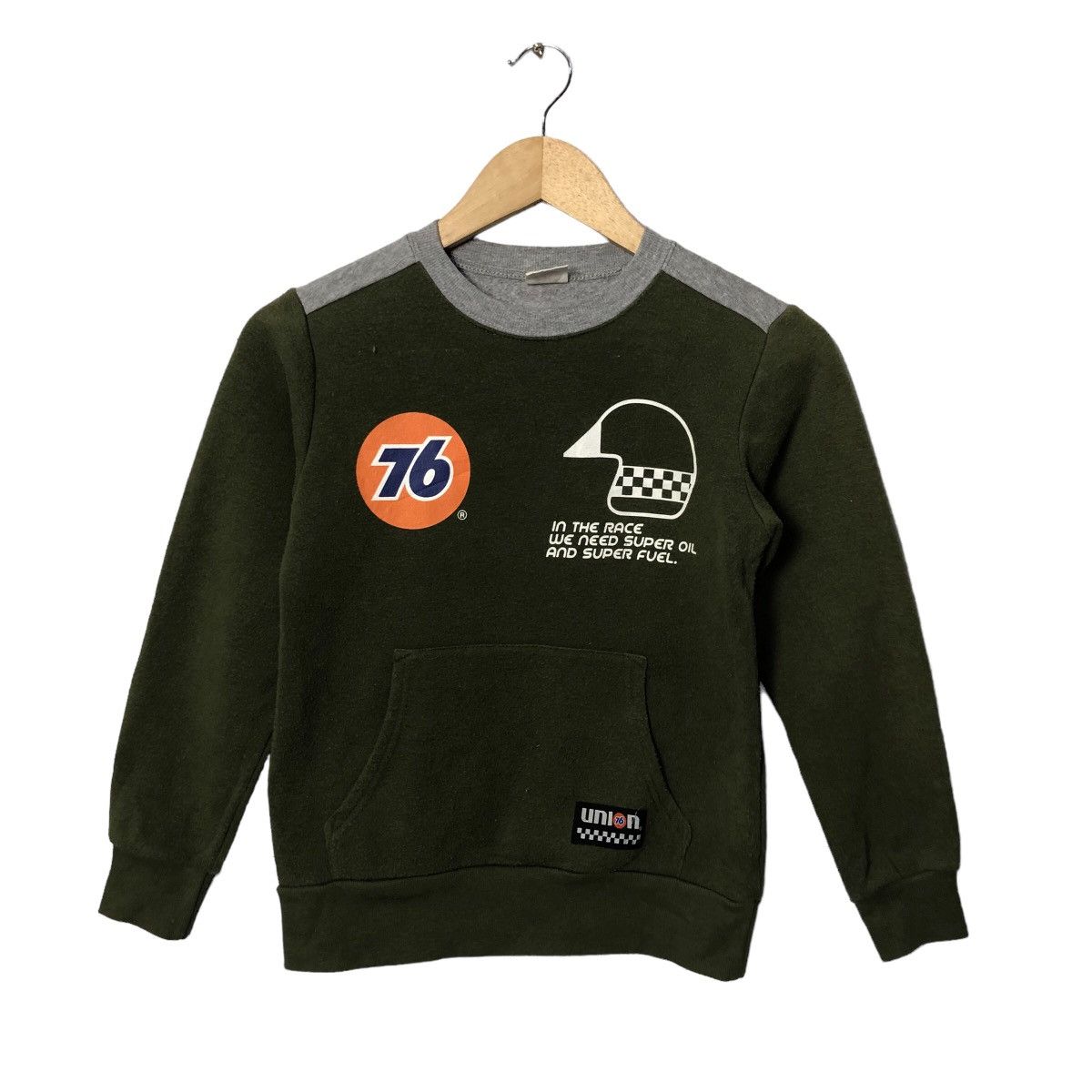 image of Racing x Union Vintage Union 76 Kid Crewneck Big Logo Sweatshirt in Green (Size XS)