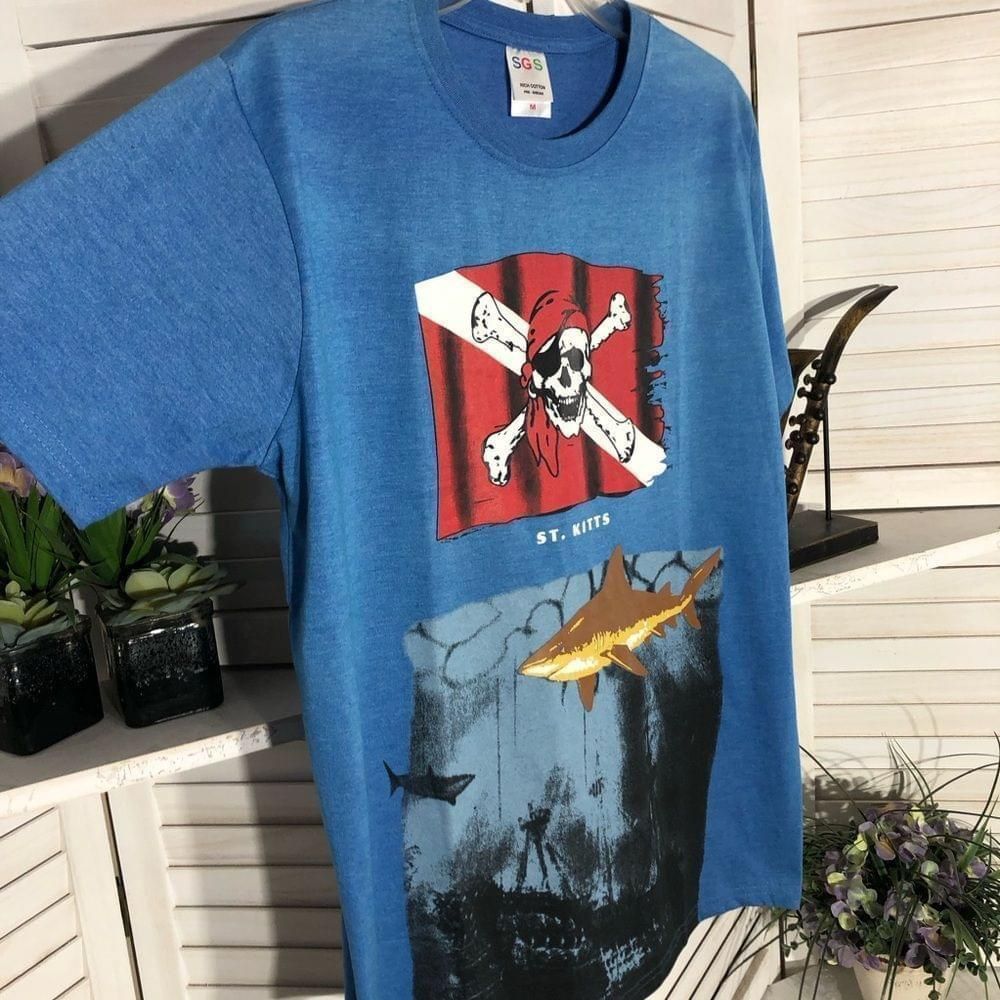 Other pirate skull ship shark sailor blue cotton T-shirt sz M Size US M / EU 48-50 / 2 - 5 Thumbnail