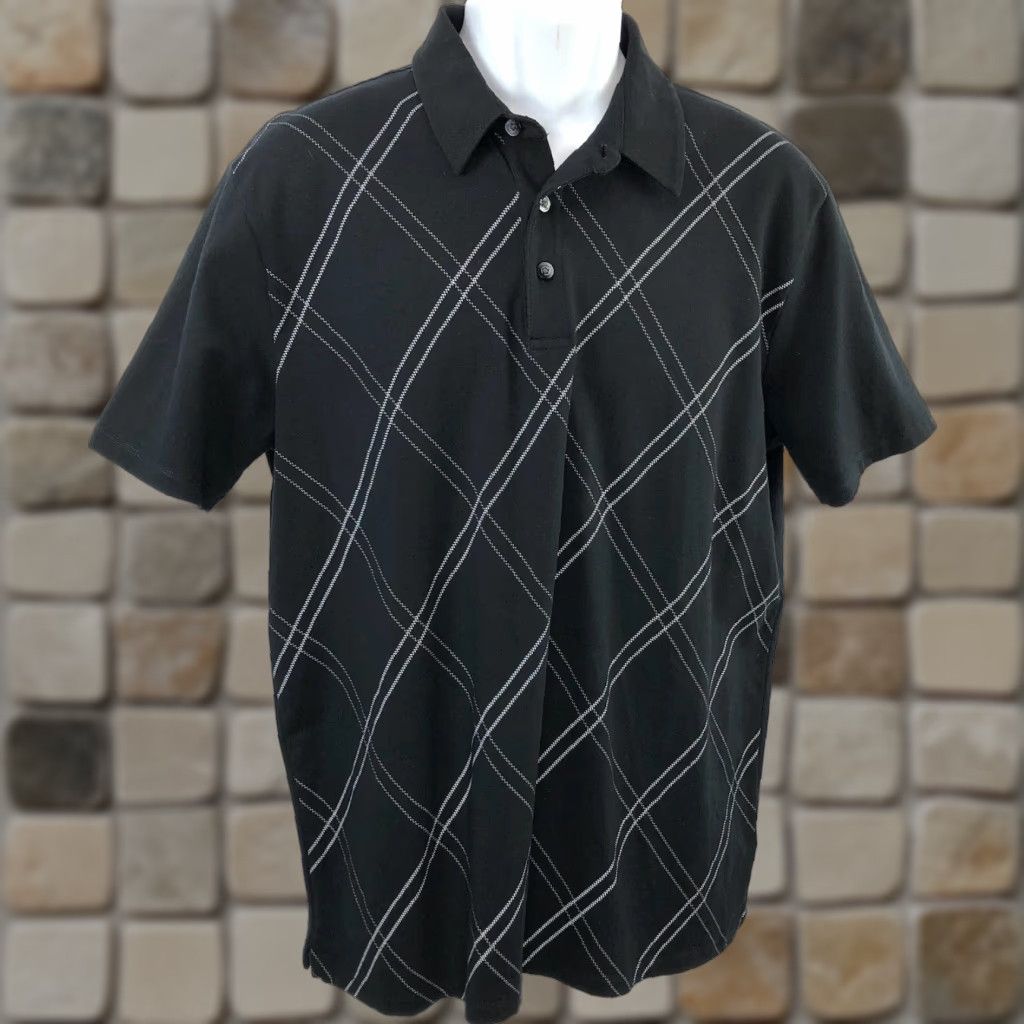 Express Express Polo Shirt Golf 3 Button L Black Geo Stripe Short Sleeve Men’s Casual Shirt Size US L / EU 52-54 / 3 - 1 Thumbnail