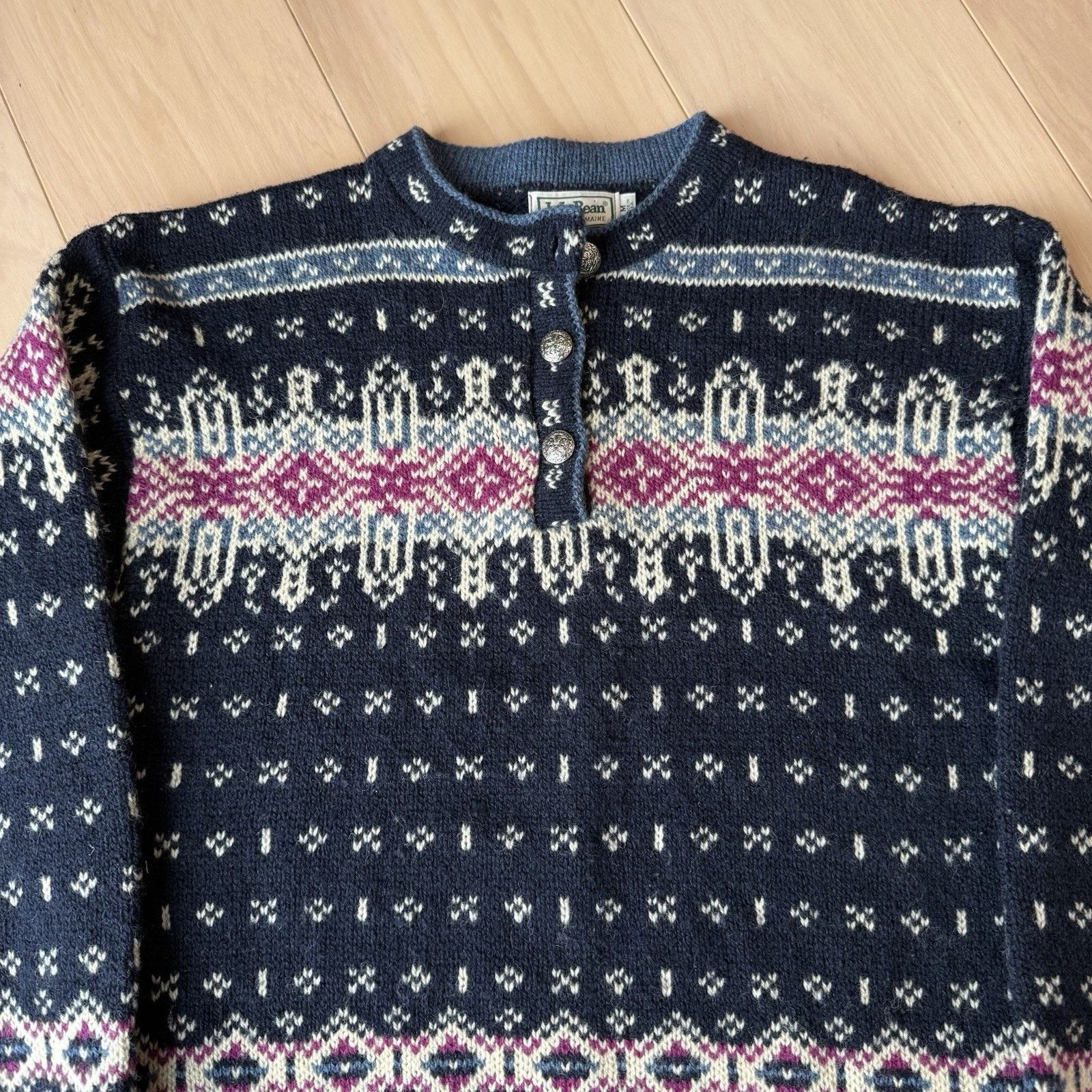 L.L. Bean Vintage LL Bean Nordic Sweater Women's Medium Blue Wool Size M / US 6-8 / IT 42-44 - 4 Thumbnail