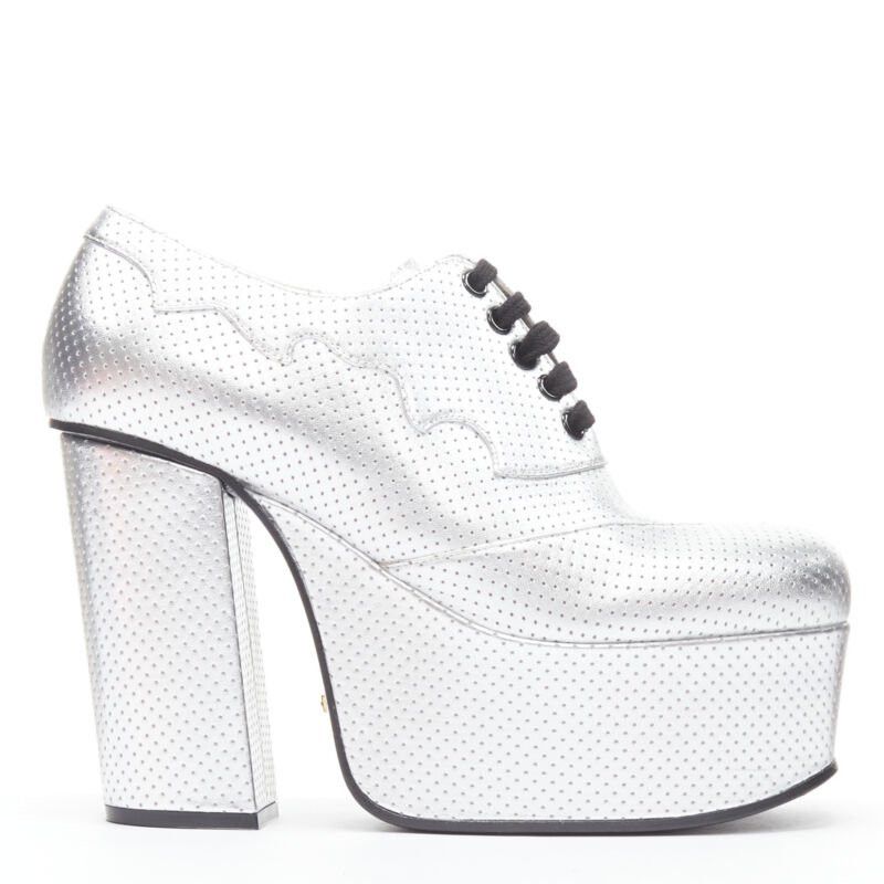Gucci new GUCCI Otis metallic silver chunky platform block heel bootie mule EU37.5 Size US 7.5 / IT 37.5 - 1 Thumbnail