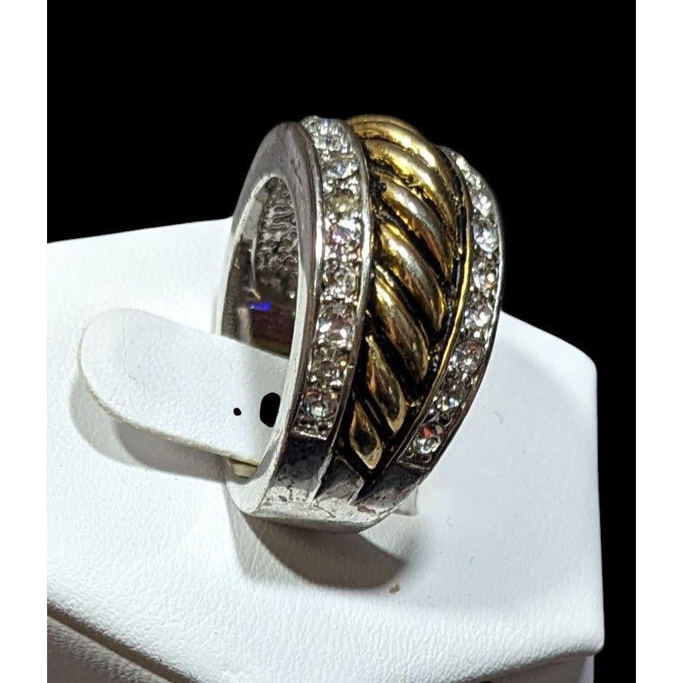 Other Gold Tone Scalloped And Silver Tone Stacked Ring With Rhines Size ONE SIZE - 3 Thumbnail