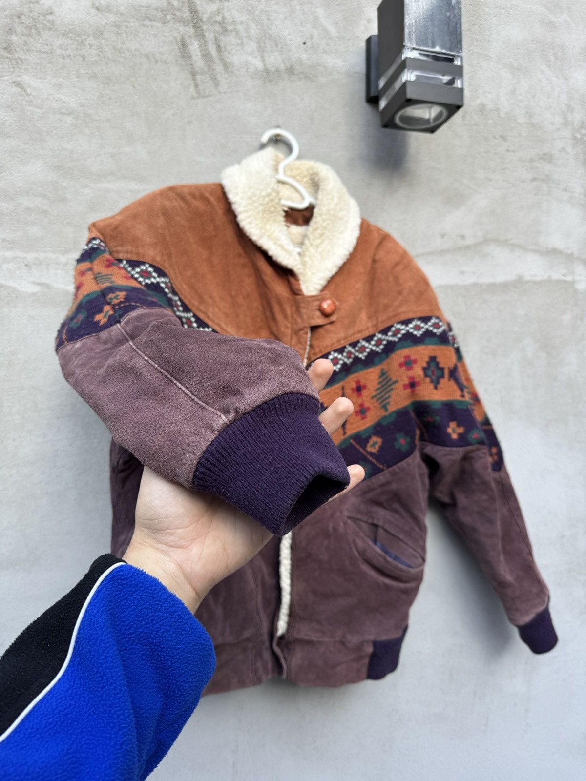 Vintage Vintage 90s Suede Aztec Jacket Shearling Ethno Chic Boho Size US L / EU 52-54 / 3 - 7 Thumbnail