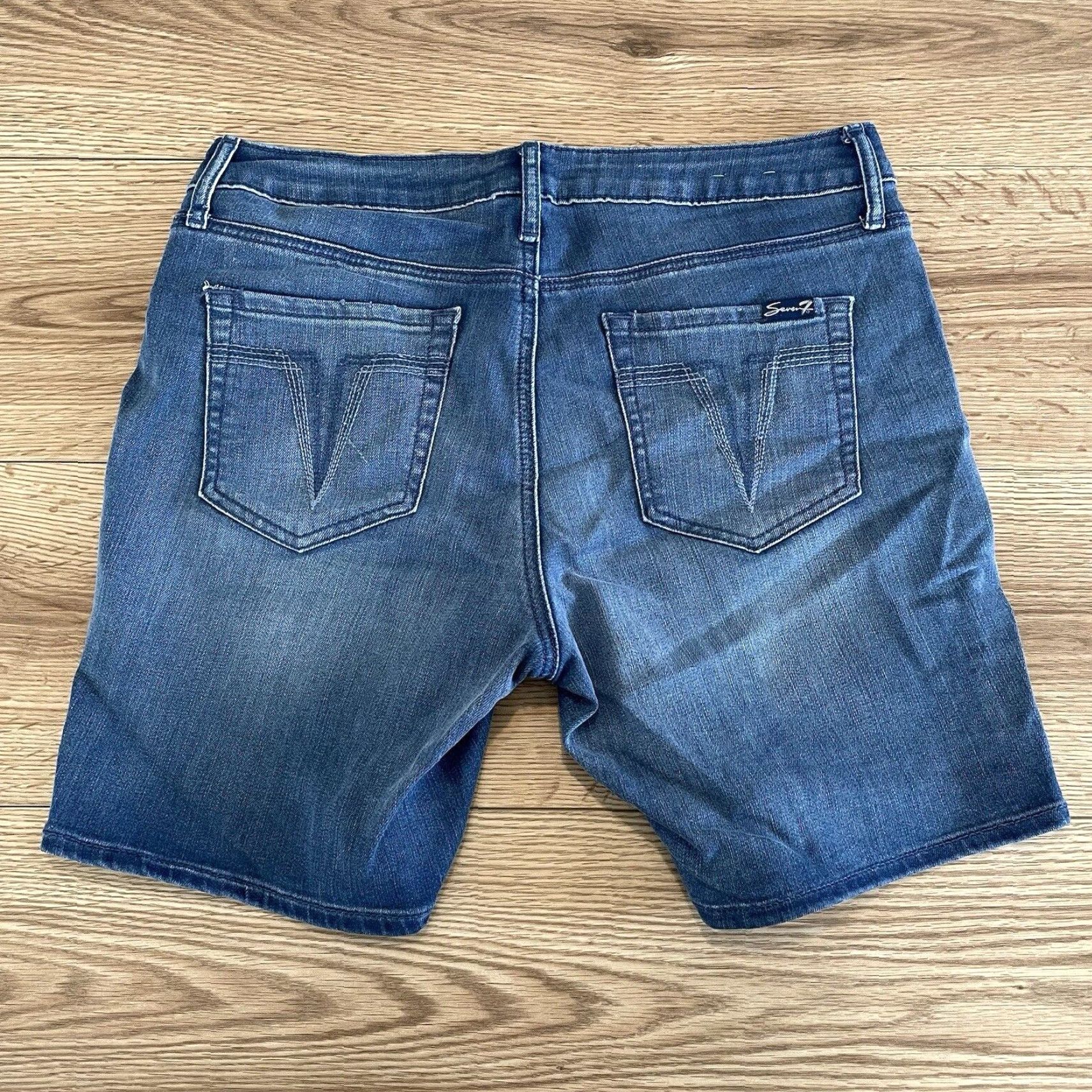 Vintage VINTAGE Seven7 Women Denim Shorts Size 8 Blue Stretch Boyfriend Cotton Blend Size 30" / US 8 / IT 44 - 8 Thumbnail