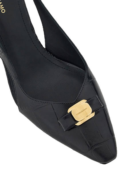 Salvatore Ferragamo o1s1rm0924 Mini Bow Slingback Pumps in Black Size US 5.5 / IT 35.5 - 3 Thumbnail