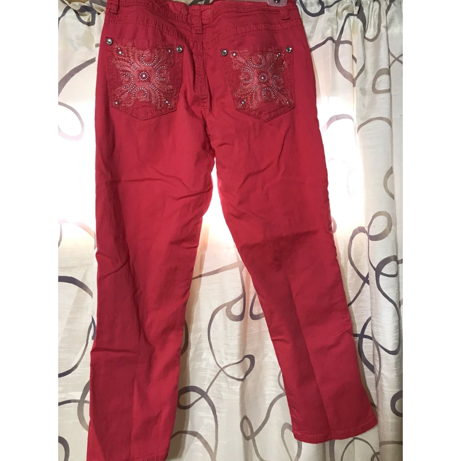 Nine West VINTAGE Nine West Vintage America Collection Pants Womens Missy 10/30 Coral Beaded Rhinestones Bootcut 30" Inseam 98% Cotton 2% Spandex Size 32" / US 10 / IT 46 - 3 Thumbnail