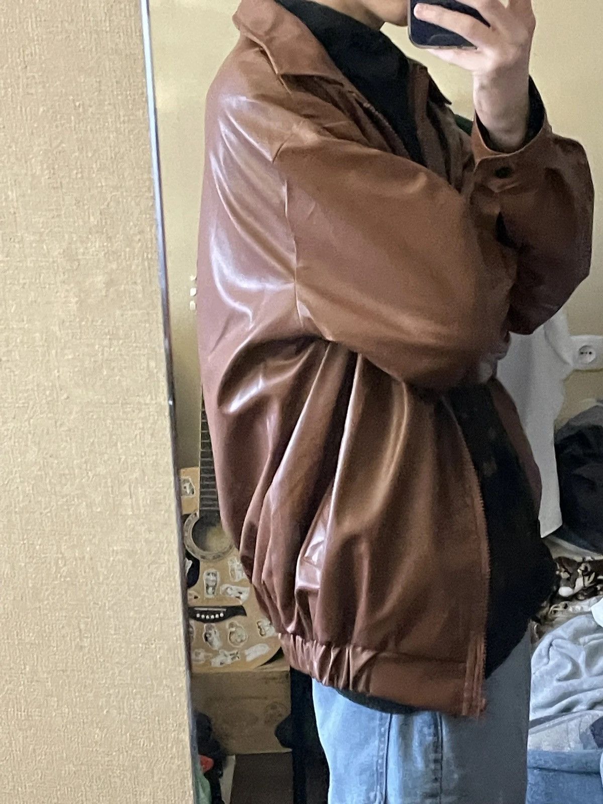 Vintage Motorcycle PU leather retro loose bomber jacket zipper y2k Size US L / EU 52-54 / 3 - 7 Thumbnail