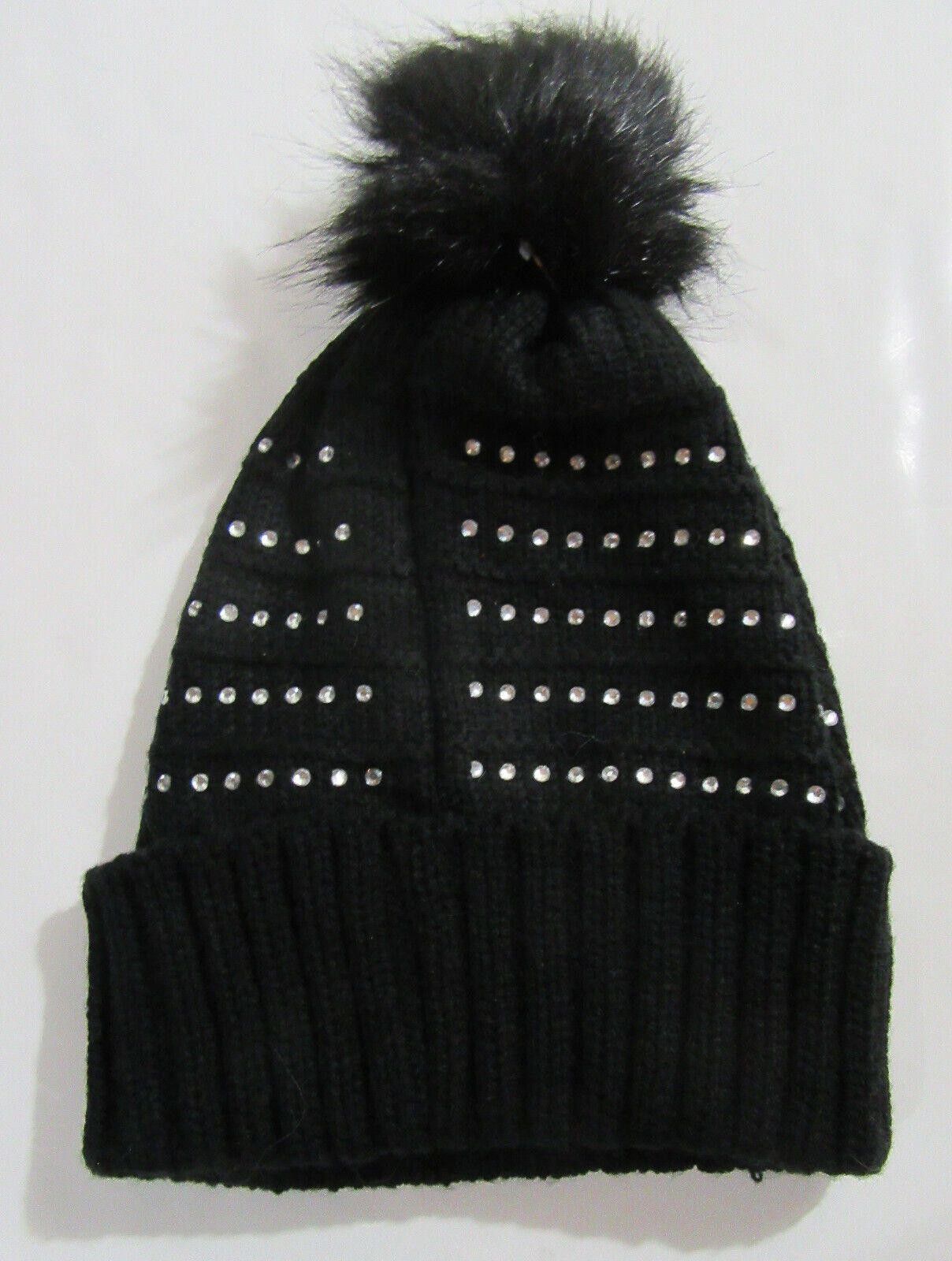 United Colors Of Benetton bebe Beanie Hat with Pom Black with Rhinestones Bling NWT Size ONE SIZE - 4 Thumbnail