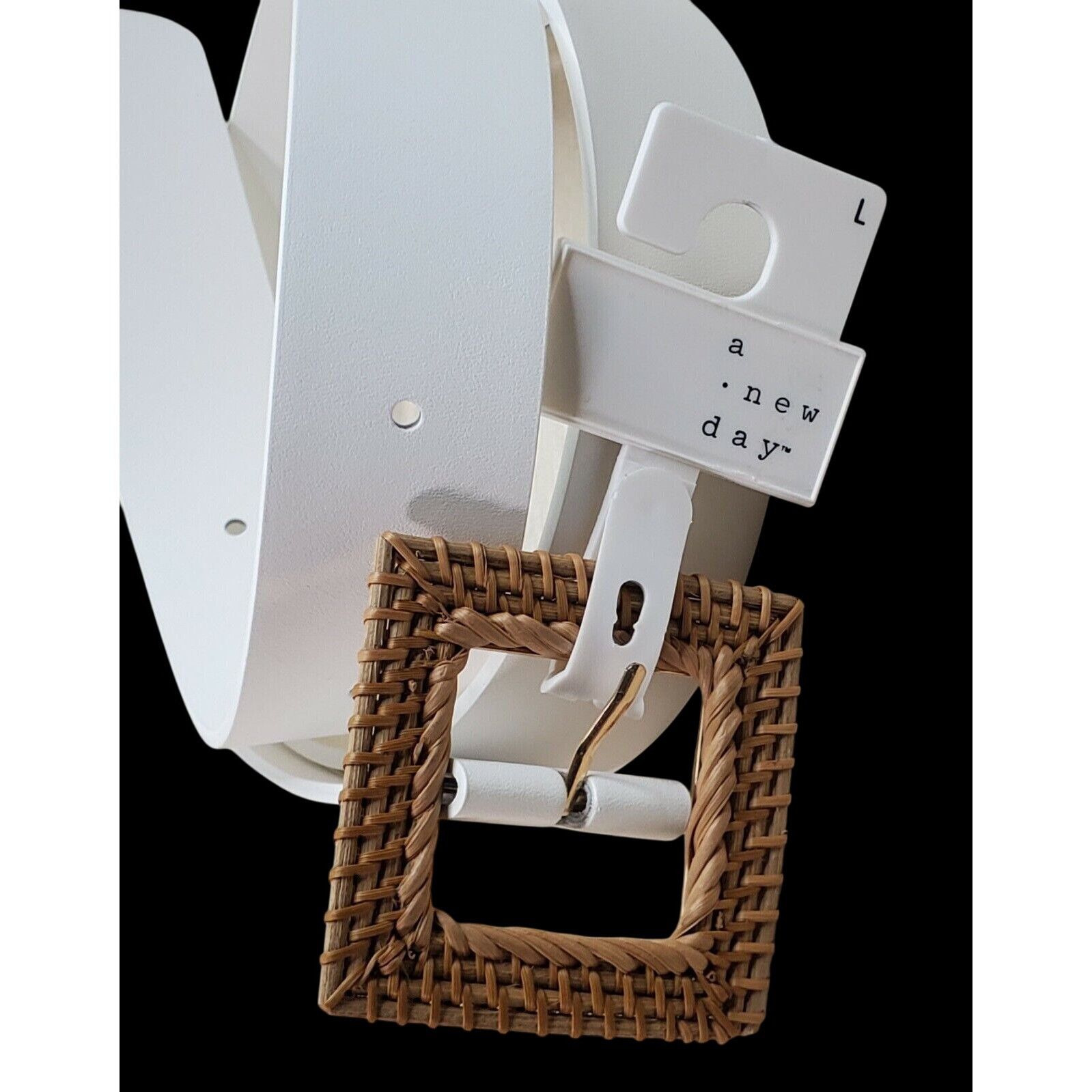 Other White Bonded Leather Belt With Woven Buckle By A New Day - S Size ONE SIZE - 4 Thumbnail