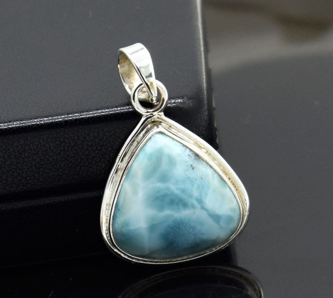 Handmade Smooth Larimar Gemstone Pendant, Beautiful Larimar Pendant Size ONE SIZE - 3 Thumbnail