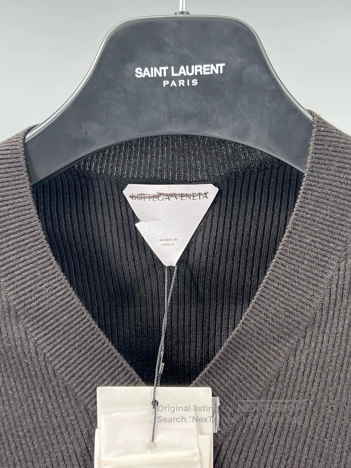 Bottega Veneta black wool blend v-neck knit sweater. Size US S / EU 44-46 / 1 - 2 Thumbnail