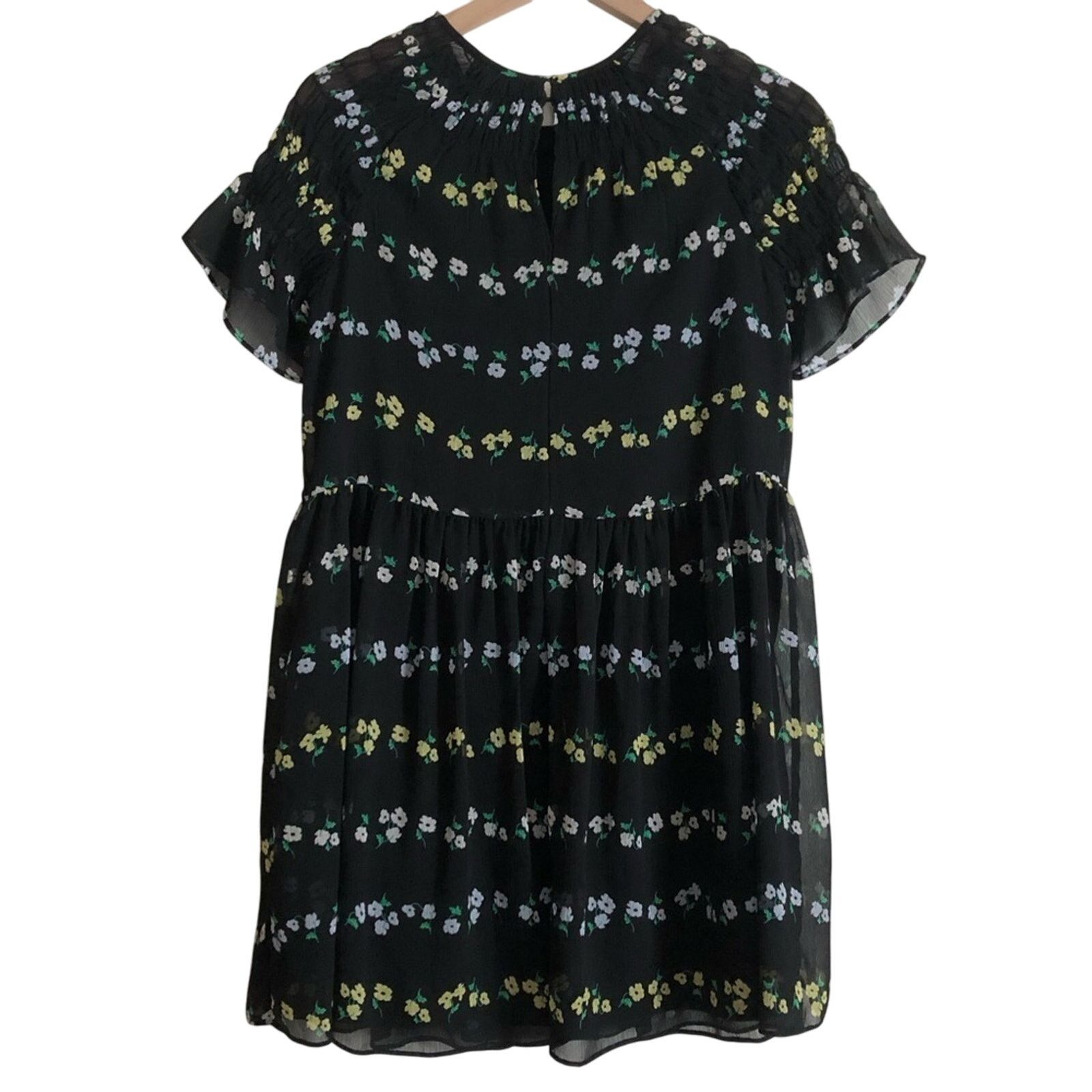 Ann Taylor Ann Taylor Black Floral Short Bell Sleeves Mini Swing Dress Size S / US 4 / IT 40 - 2 Thumbnail