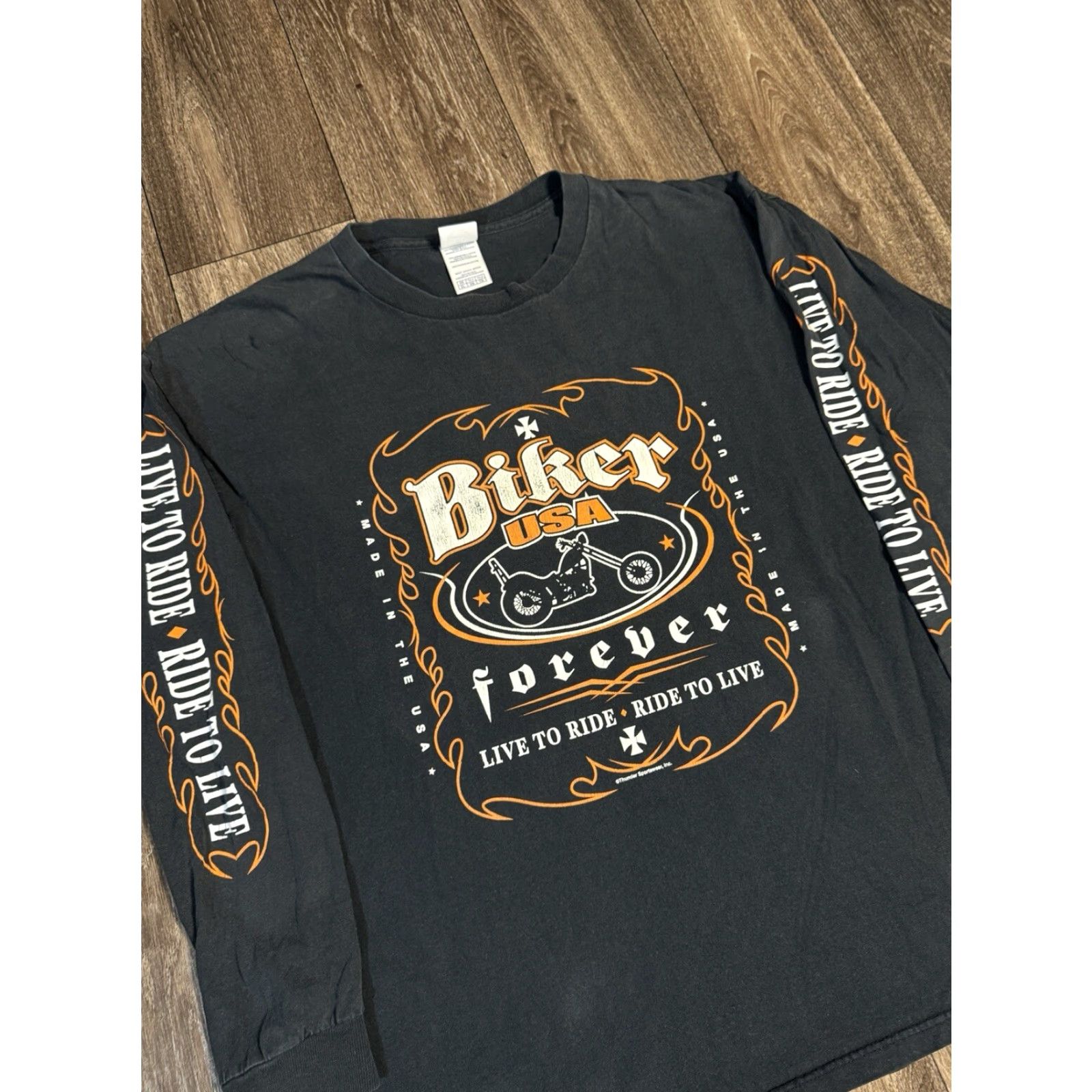 Delta VINTAGE Biker T-Shirt Black XL Men Long Sleeve 2000s Forever Y2K Delta Size US XL / EU 56 / 4 - 2 Thumbnail