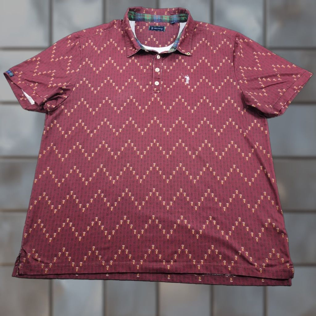 Vintage William Murray Polo Shirt Mens 2XL Burgundy Beer Pint Print Golf Performance Shirt Polo Mens 2XL Size US XXL / EU 58 / 5 - 1 Thumbnail