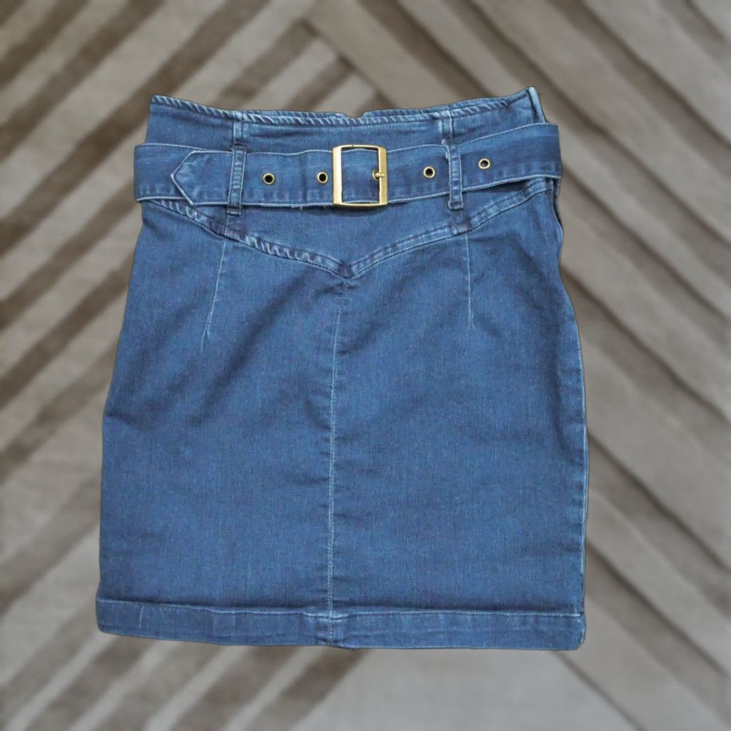 Free People VINTAGE Free People Skirt Womens 0 Blue Denim Belted High Rise Short Mini Stretch Cotton Spandex Casual blue Size 25" / US 0 / IT 36 - 1 Thumbnail
