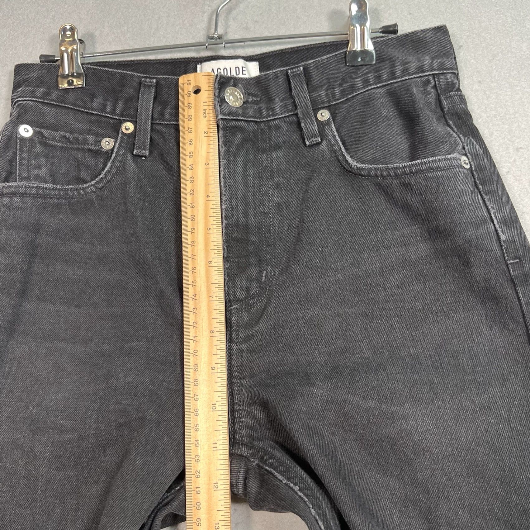 VINTAGE AGOLDE Cherie High Rise Straight Jeans Womens 25 Black Distressed 90s Boho City Denim Straight Jeans Women 25 Mens? Wait. No.