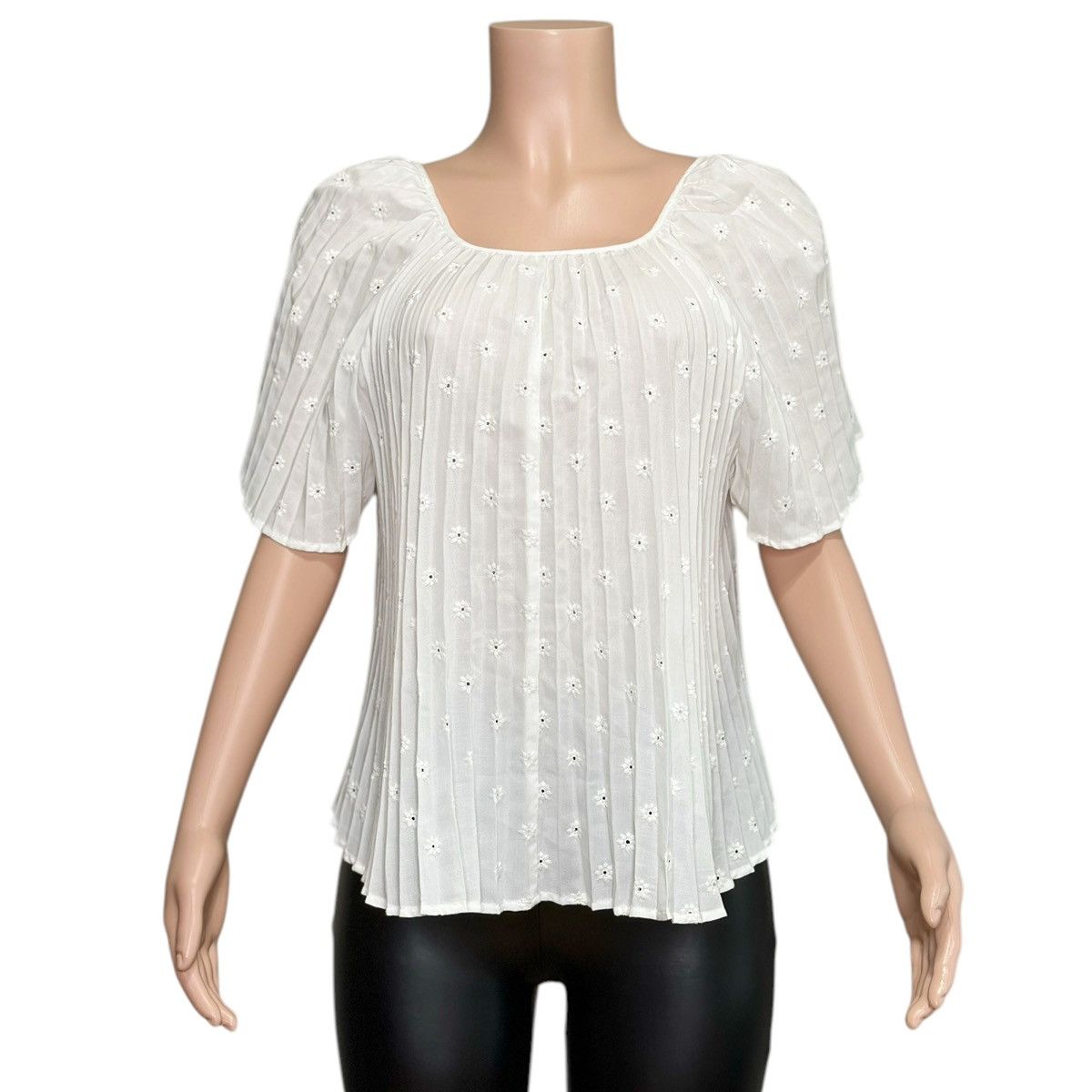 Sezane SÉZANE Romy Embroidered Pleated Blouse, Ecru, FR36/US4 Size S / US 4 / IT 40 - 2 Thumbnail