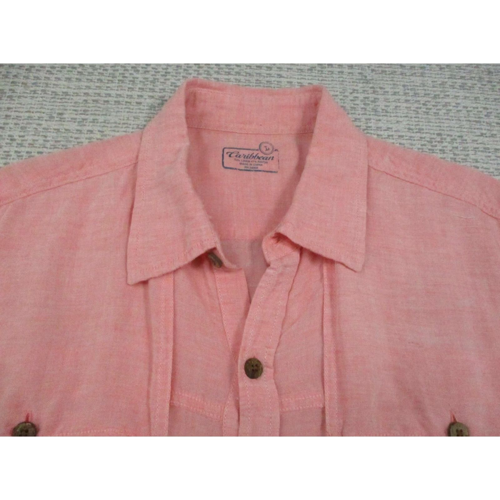 Pinko Caribbean Shirt Mens Large Pink Linen Rayon Short Sleeve Button Up Casual Shirt Size US L / EU 52-54 / 3 - 4 Thumbnail