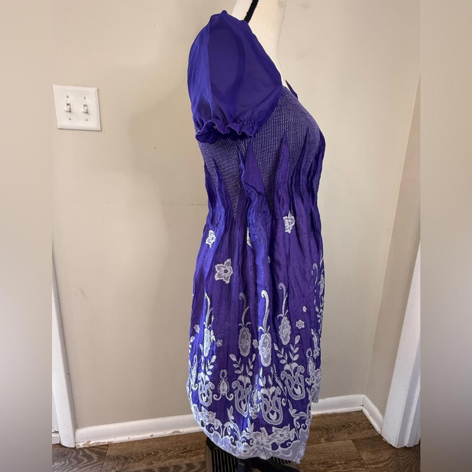 Other MOA purple embroidered floral pleated midi dress SZ 6 Size M / US 6-8 / IT 42-44 - 2 Thumbnail