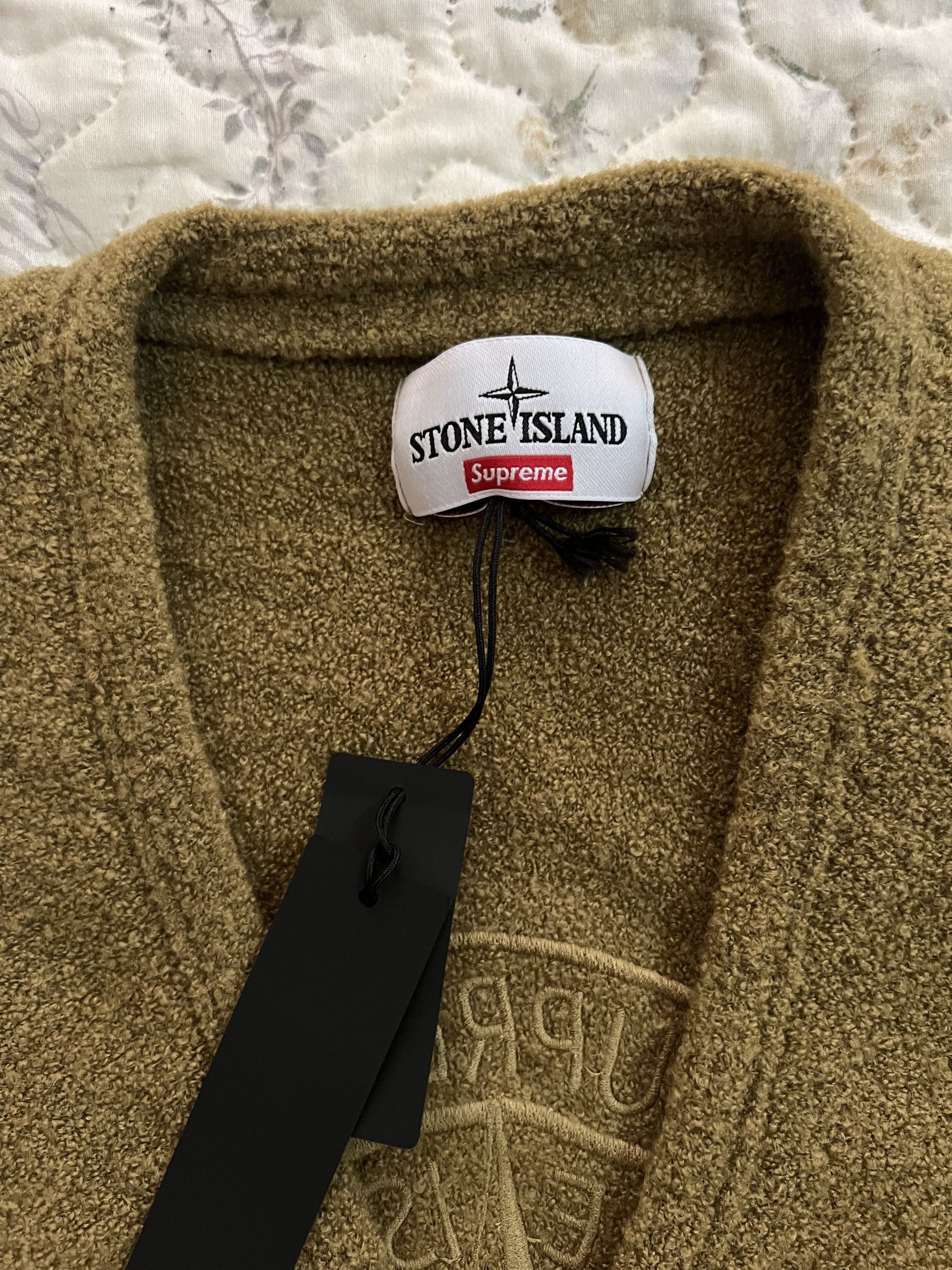 Stone Island × Supreme Supreme Stone Island Bouclé Cardigan olive M Size US M / EU 48-50 / 2 - 10 Thumbnail