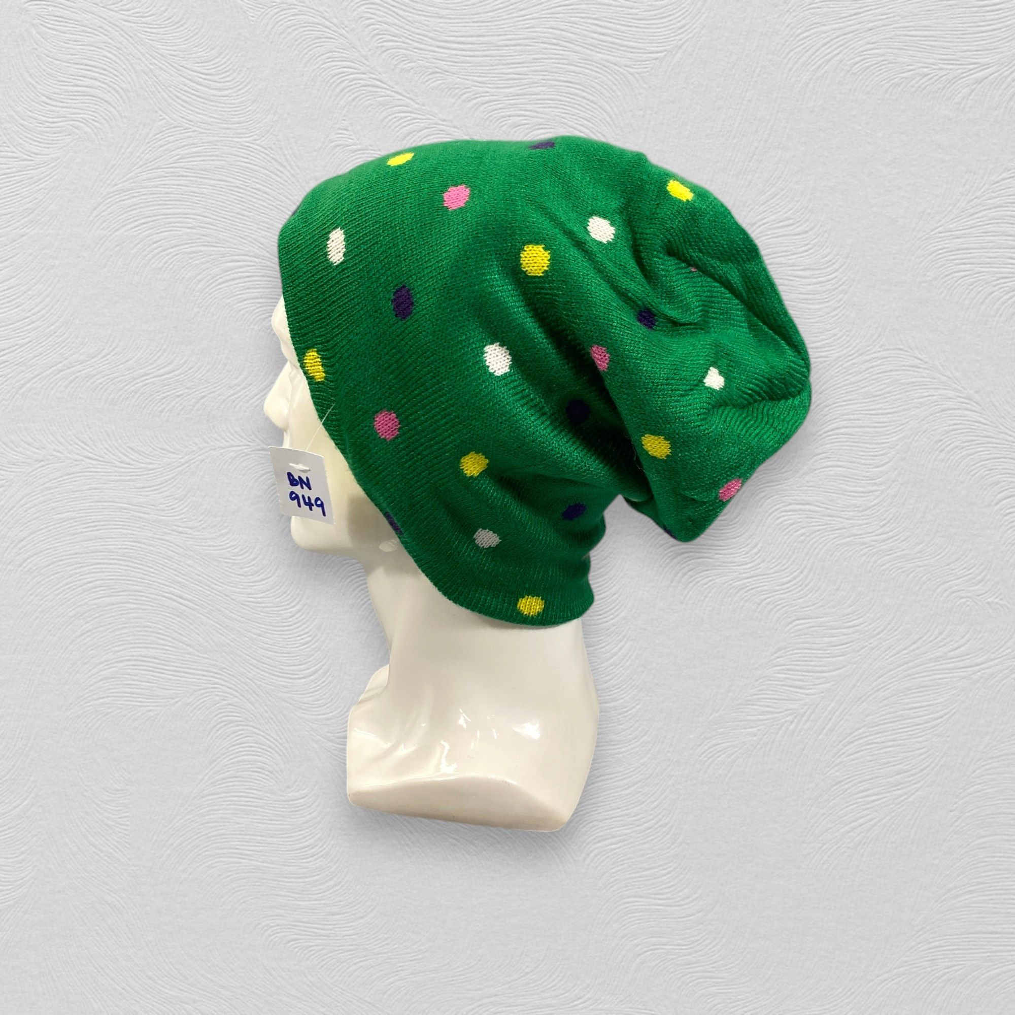 Slouchy Snow Cap Beanie With Multicolor Dots -BN949