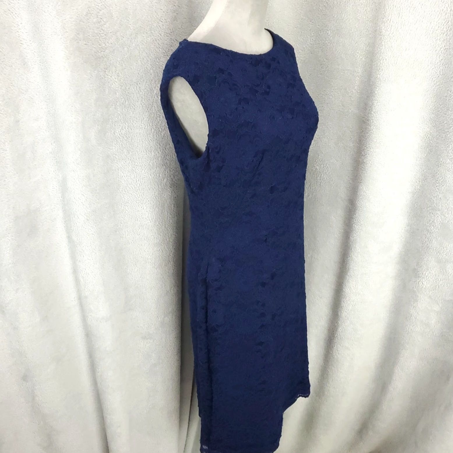 Ralph Lauren Ralph Lauren Dress Womens 10 Blue Embroider Floral Lace Knit Lined Zip Back Sleeveless Cap Sleeve Knee Length Vintage No Size L / US 10 / IT 46 - 2 Thumbnail