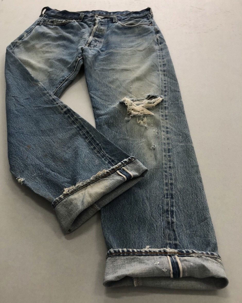 Levi's Vintage Levis 501 Small E Selvedge Distressed Denim Jeans Size US 32 / EU 48 - 3 Thumbnail