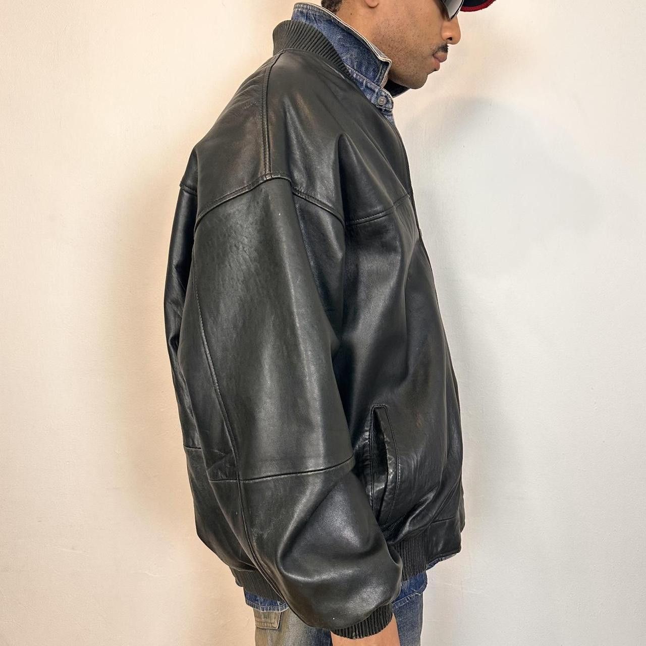 Vintage Vintage Studio Milan Black Leather Bomber Jacket - XXXL Size US XXL / EU 58 / 5 - 3 Thumbnail