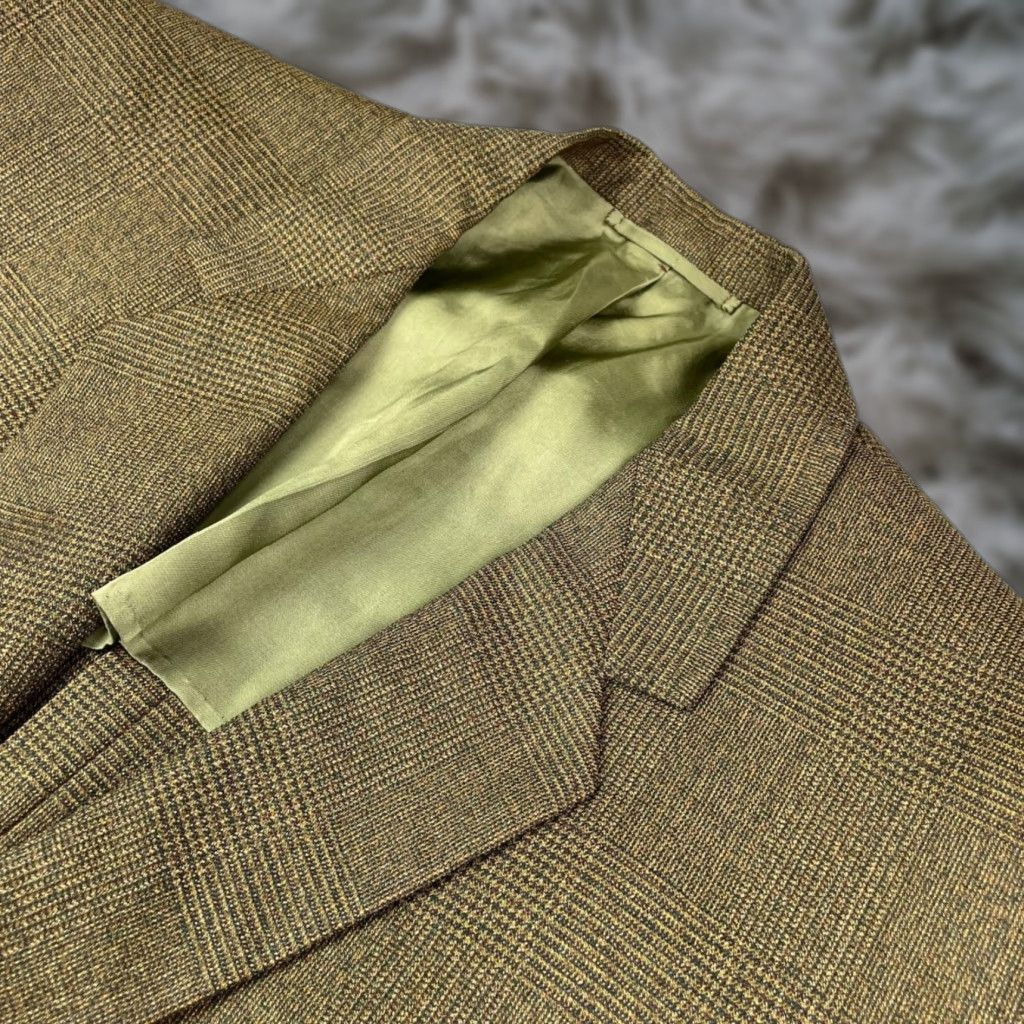 VTG Hickey Freeman Men's 100% Wool 2-Button Blazer Green/Brown Plaid • 44R