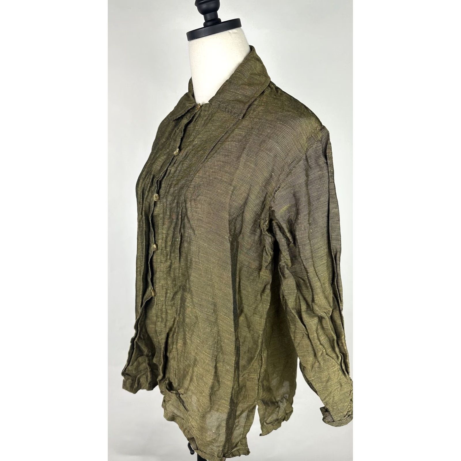 Vintage VINTAGE Ron Leal Blouse Womens M Gold Striped Linen Blend Button 3/4 Sleeve Size M / US 6-8 / IT 42-44 - 5 Thumbnail