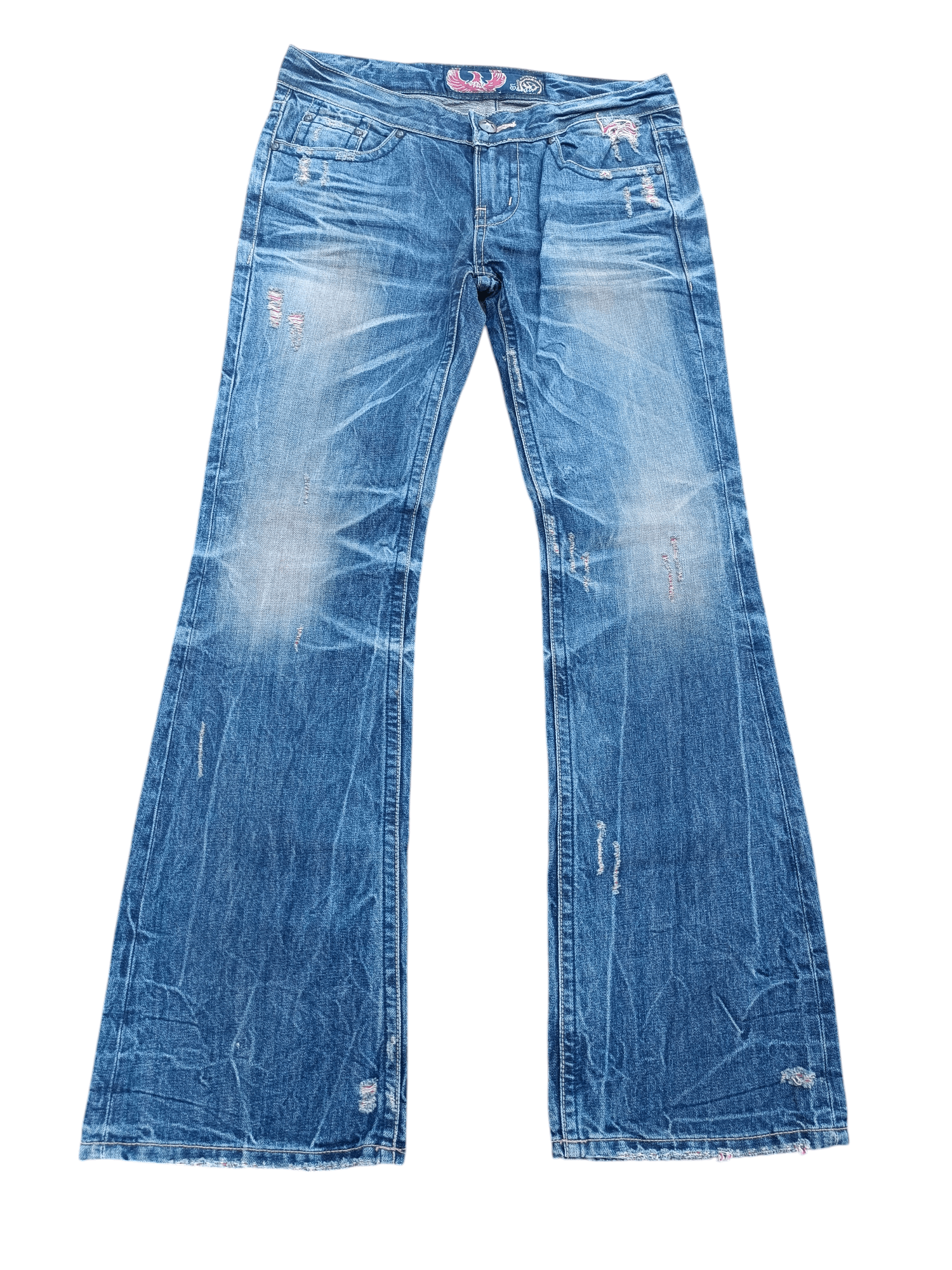 If Six Was Nine × Jean × Tornado Mart VTG Flare Jeans Japan Redpepper Distressed Whiskers Denim Size US 35 - 3 Thumbnail