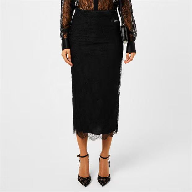 Dolce & Gabbana o1g2r1mq1024 Chantilly Lace Midi Skirt in Nero Size 27" / US 4 / IT 40 - 6 Thumbnail
