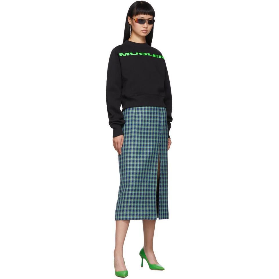Mugler × Thierry Mugler Neon Green Logo Neoprene Cropped Pullover Size US S / EU 44-46 / 1 - 7 Thumbnail