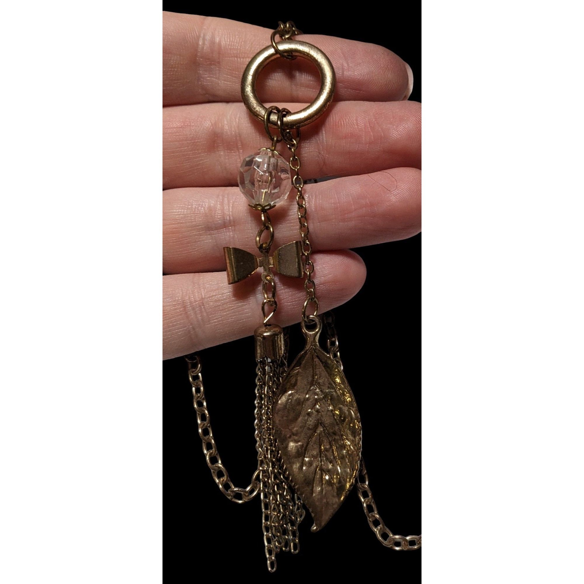 Other Gold Coquette Bow And Leaf Tassel Necklace Size ONE SIZE - 2 Thumbnail