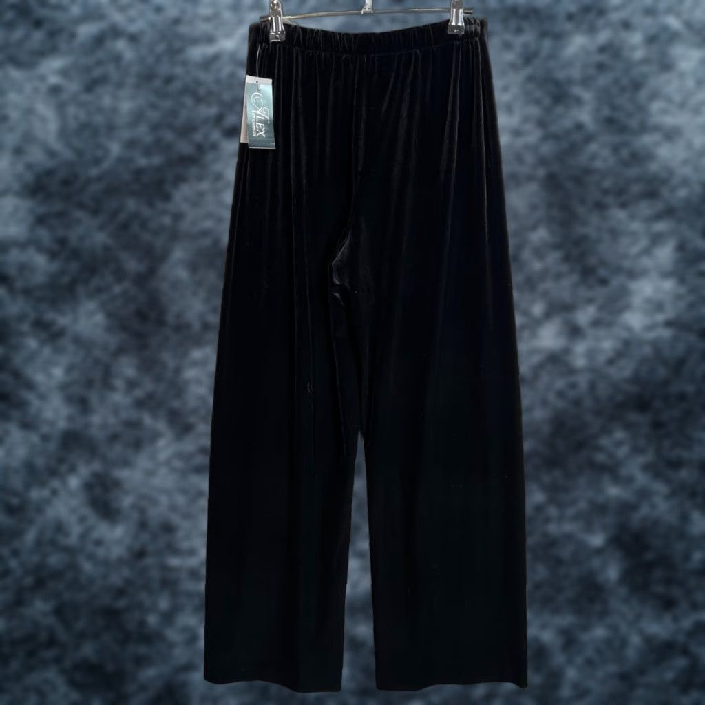 Alex Evenings Alex Evenings Womens Slim Black Velour Pull-On Wide-Leg Pants S NEW Velour Dress Pants Size 28" / US 6 / IT 42 - 1 Thumbnail