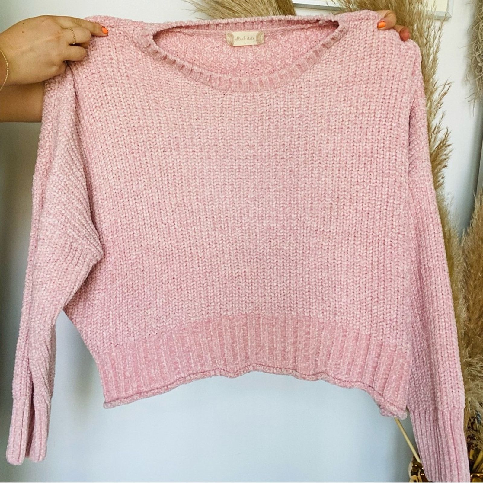 Free People NEW ALTAR'D STATE Soft Pink Chunky Knit Pullover Sweater Size L / US 10 / IT 46 - 4 Thumbnail