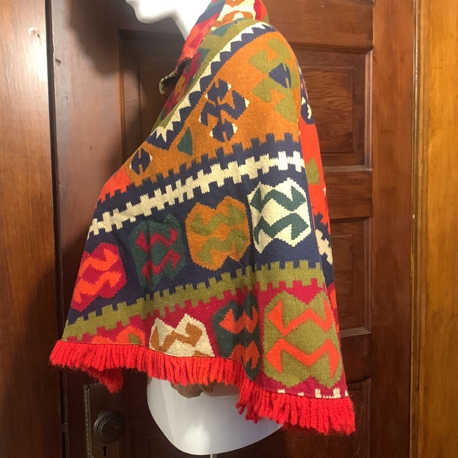 Vintage 70's Boho Aztec tribal poncho native ethnic serape fringed Size L / US 10 / IT 46 - 6 Thumbnail