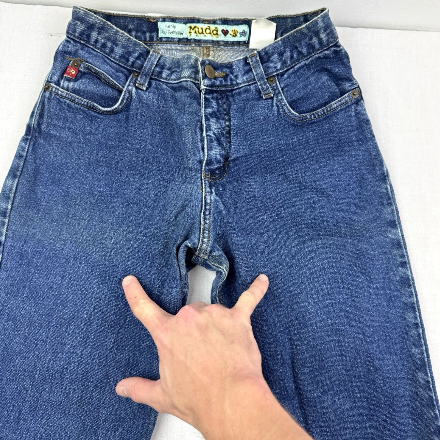 Vintage VINTAGE Mudd Womens Jeans Bootcut Flare 5 Blue Hipster 90s Y2K Embroidered Pants Size 27" / US 4 / IT 40 - 6 Thumbnail