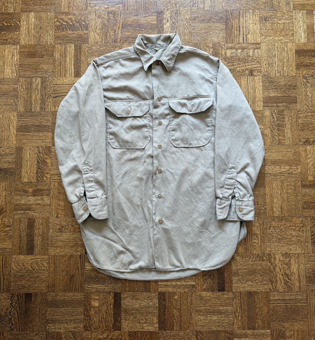 Vintage Vintage WWII Military Khaki Poplin Long Sleeve Shirt Size US L / EU 52-54 / 3 - 1 Thumbnail