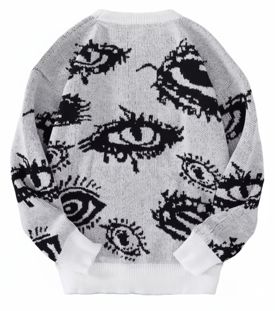 Japanese Brand Streetwear Abstract Eyes Jacquard Knitted Sweatshirt Size US L / EU 52-54 / 3 - 2 Thumbnail